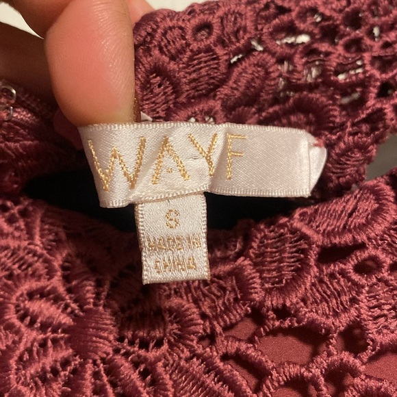 WAYF Anthropologie Brand | Burgundy Floral Lace Mini Dress - halter neckline - S - Picture 2 of 8